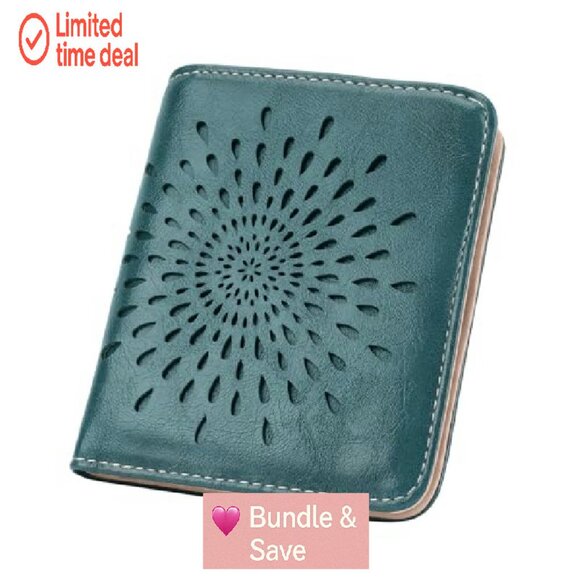 Slim RFID Vegan Leather Wallet with Sunflower Design, 6 Card Slots - Picture 2 of 7